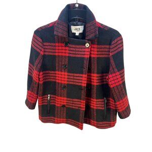 Jack By BB Dakota Women's Plaid Double-Breasted Jacket Red Black 3/4 Sleeves S C